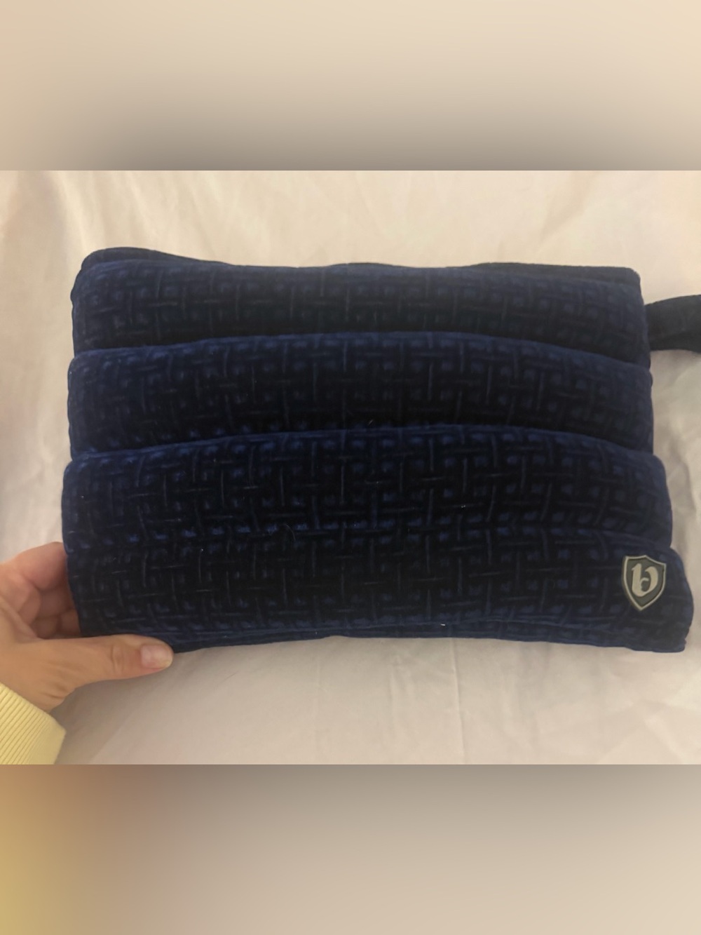 Valra Navy Blue Velvet Textured Zip Clutch Cosmetic Bag